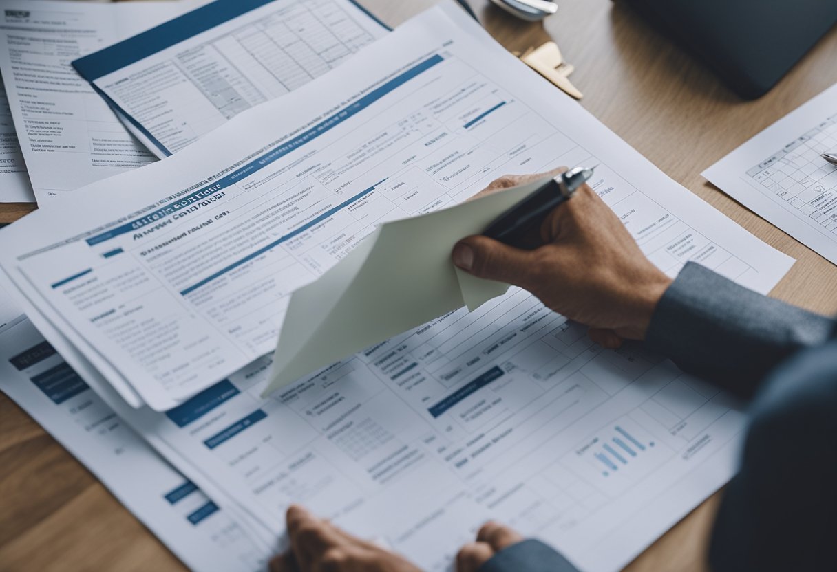 A person reviewing paperwork and inspecting a property for a homeowners association due diligence