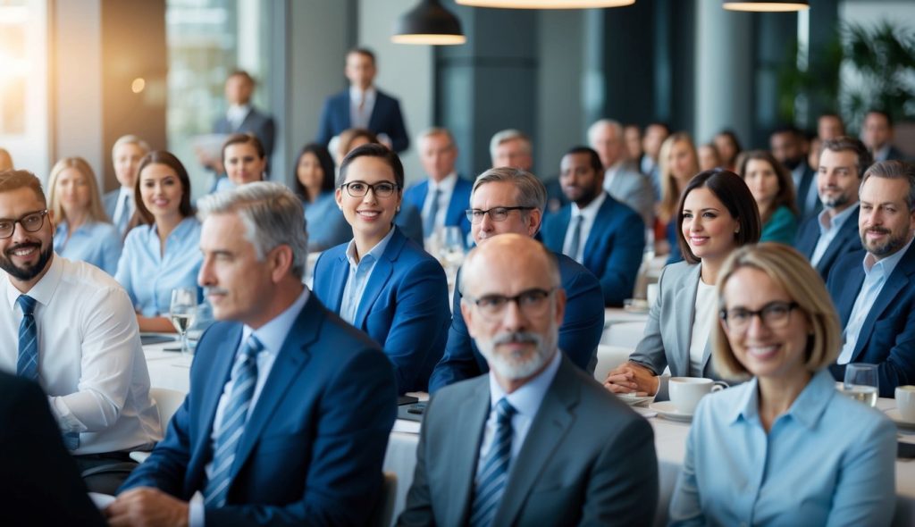 A group of commercial real estate investors and property managers attending a seminar to learn more about AI in commercial real estate.