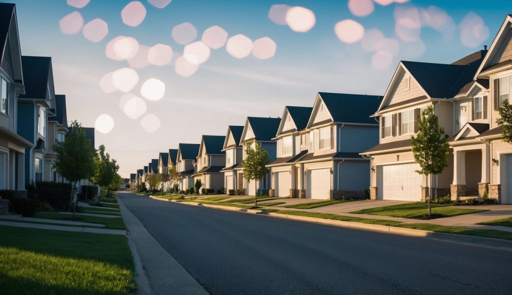 A row of homes in a suburban residential neighborhood. Some are occupied and some are about to go into foreclosure.