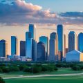 A bustling city skyline in Dallas with skyscrapers and green spaces, showcasing potential real estate opportunities in 2025