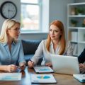 Two female real estate investors (one is blonde and one is a read head) conducting a video call with their accountant discussing the tax implications of fair rental days for a rental property they own.