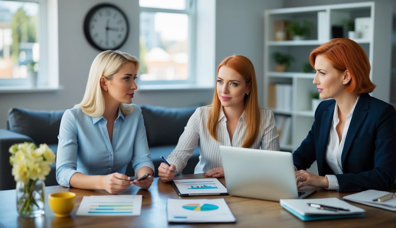 Two female real estate investors (one is blonde and one is a read head) conducting a video call with their accountant discussing the tax implications of fair rental days for a rental property they own.