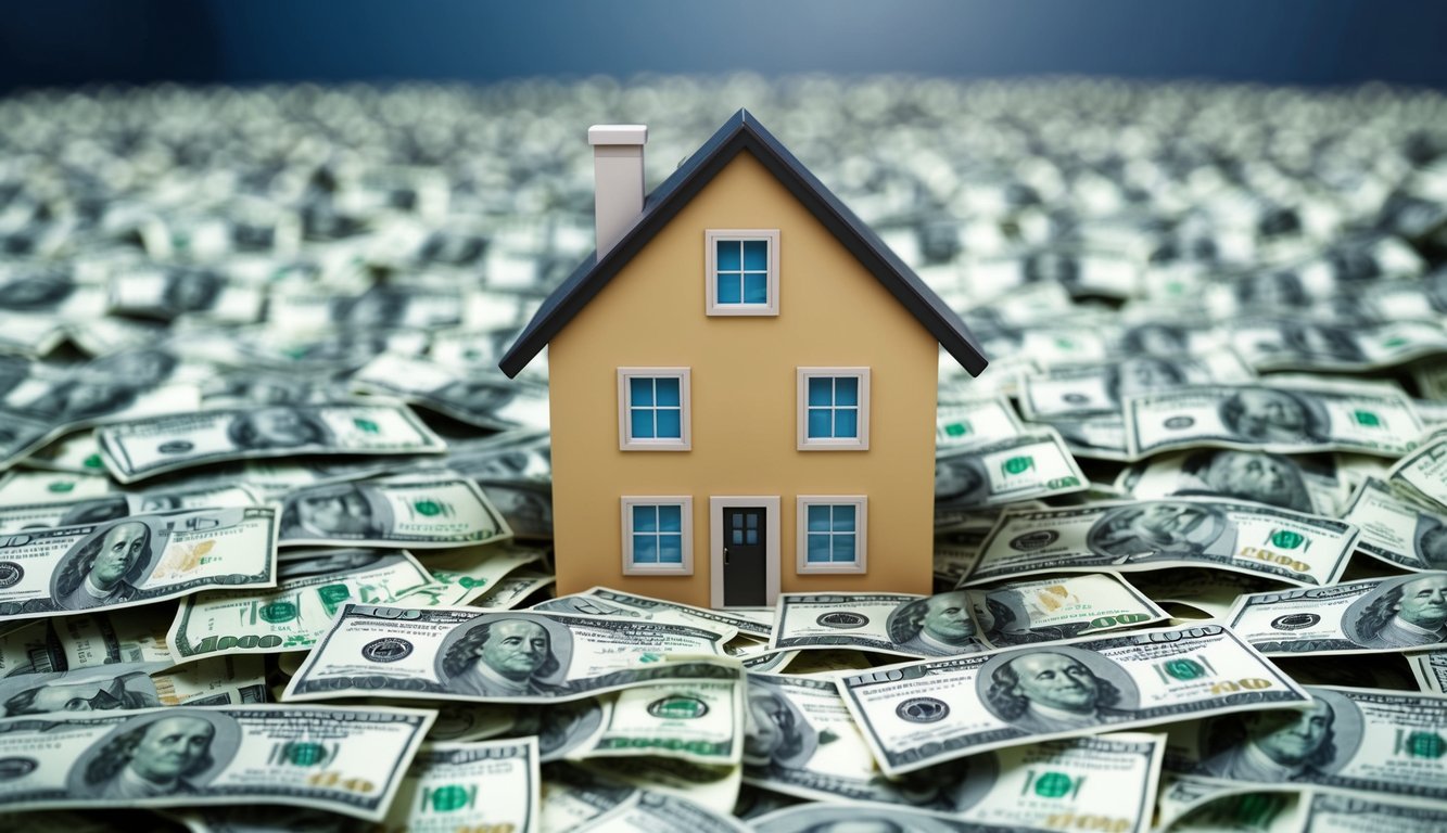 A house surrounded by dollar bills symbolizing how using real-time rental property data can maximize rental income while keeping vacancy rates low.