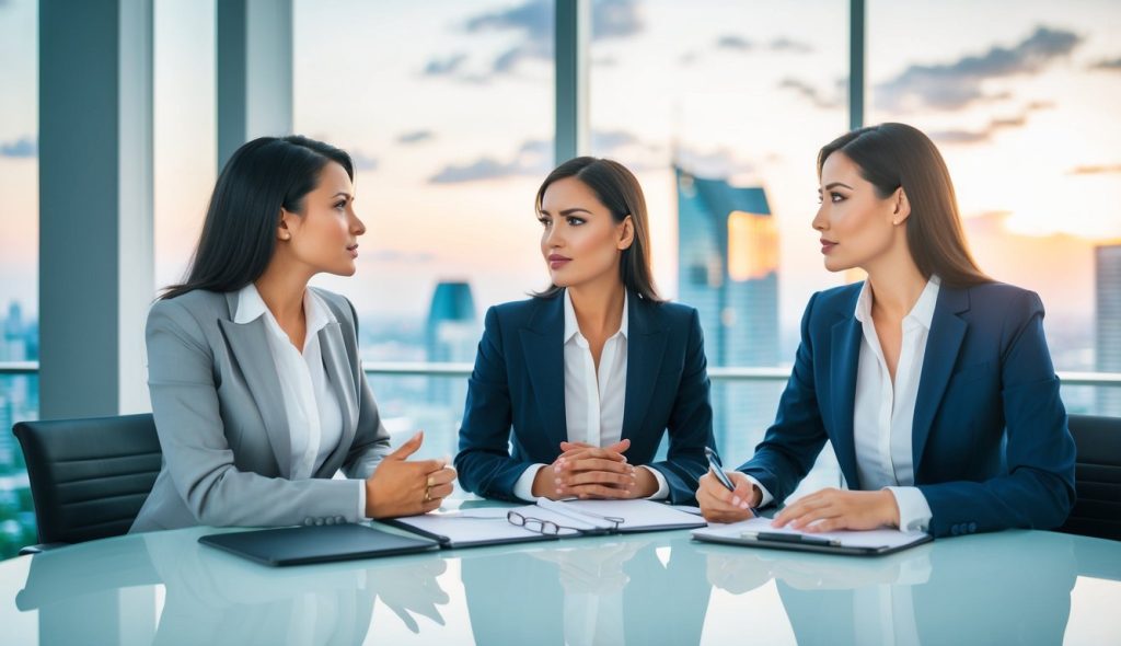 Two female commercial real estate investors discussing the pros and cons of investing in triple net leased property.