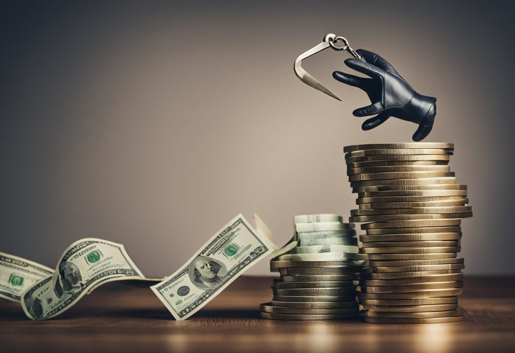 A stack of money being pulled back by a claw, symbolizing a real estate loan clawback
