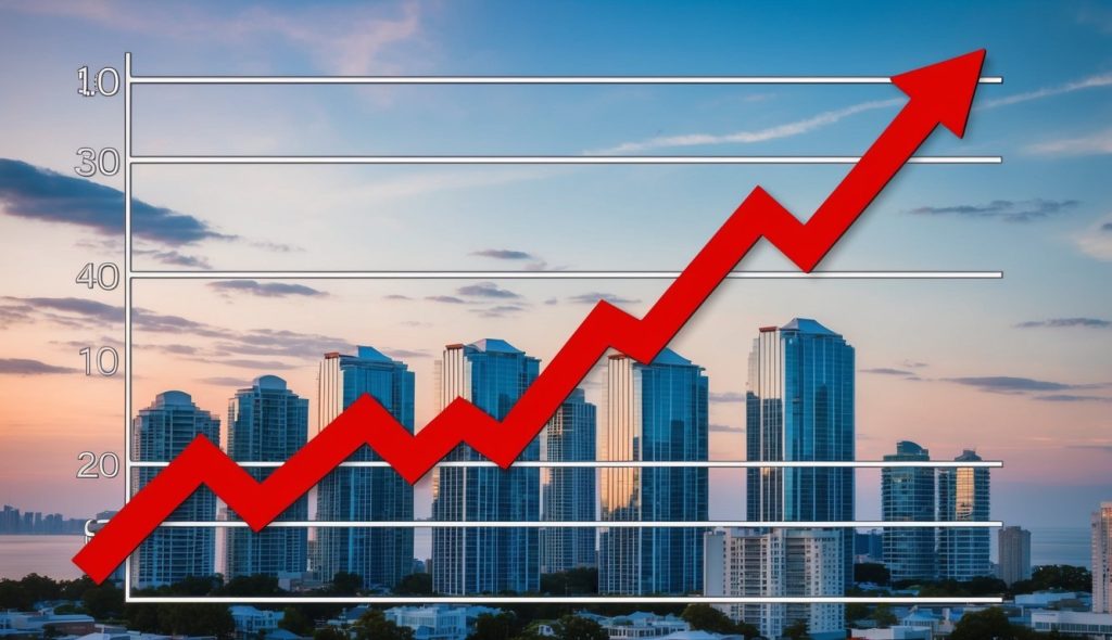 A chart with a big red line going up signifying the impact of Trump's tariffs on the real estate market.
