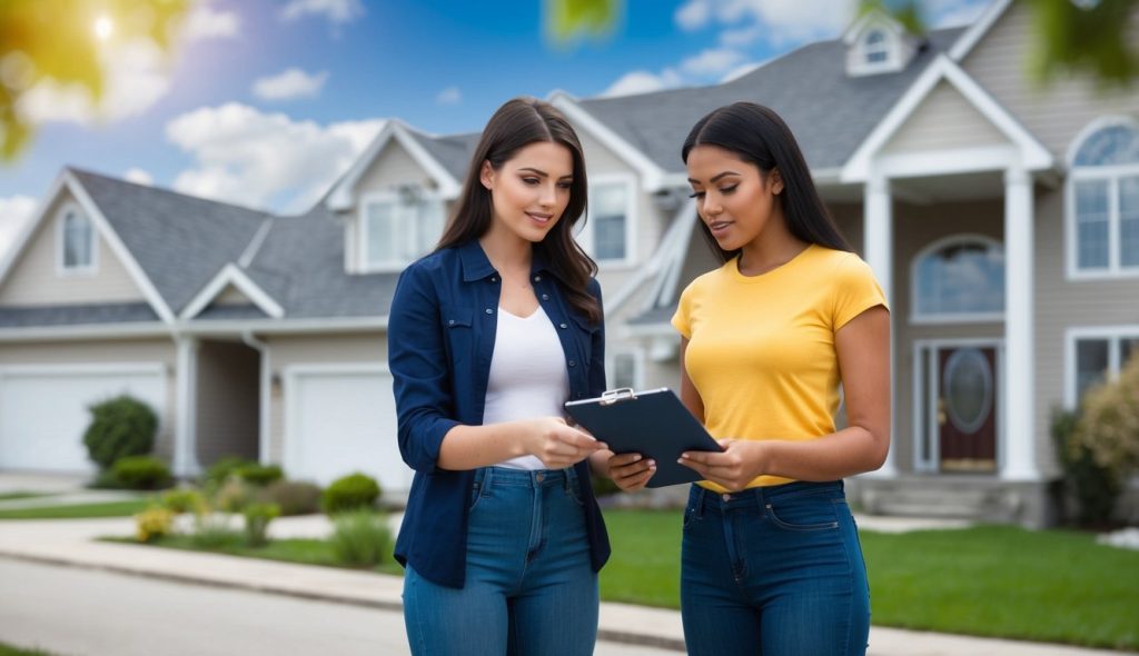 Two younger women walking through a foreclosed home that they just purchased to turn into a rental property.