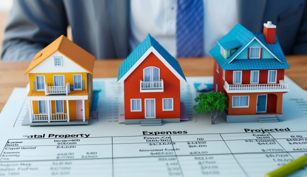 A spreadsheet with columns of financial data for a rental property, including income, expenses, and projected cash flow