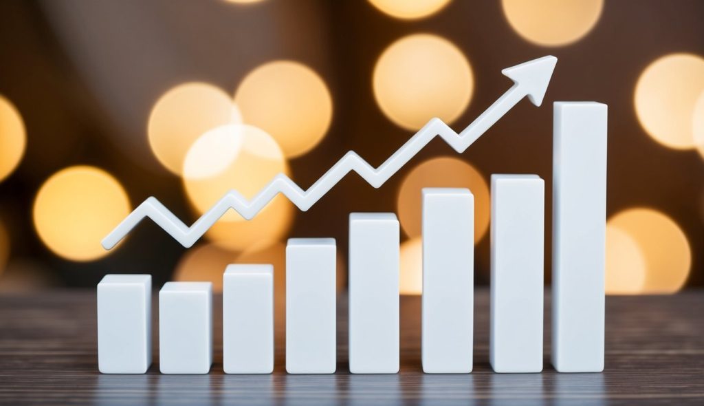 A graph showing a steady upward trend of real estate values over multiple years