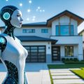 A female AI figure looking at a house, representing how to use AI in a real estate wholesale business.