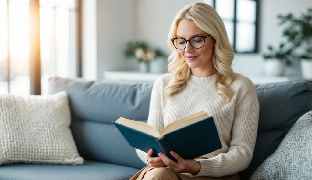 A real estate investor sitting in her home office reading about how to structure an LP for real estate rental property.