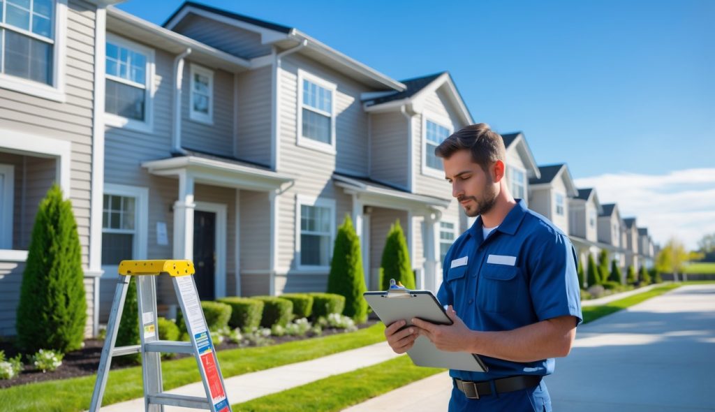 A building inspector performing due diligence on a multifamily dwelling for an investor client.