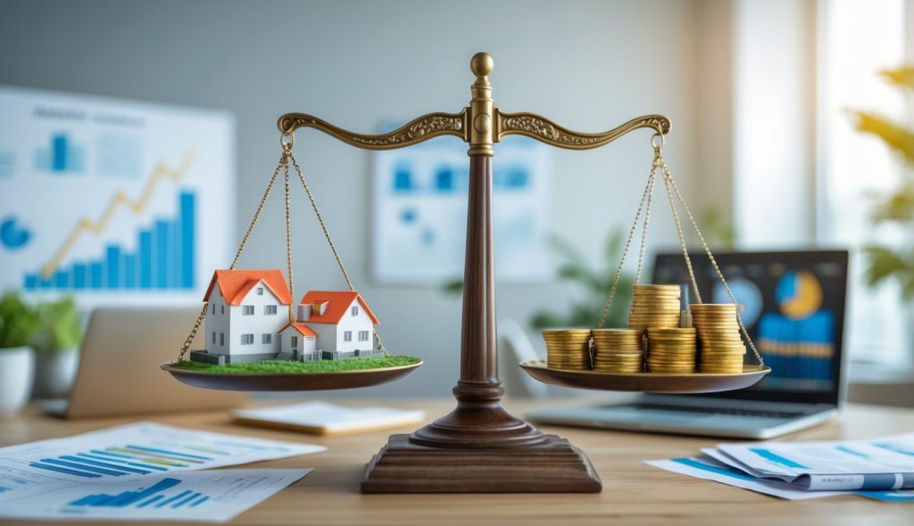 Rental real estate and money on a scale representing how an investors might weigh different real estate investing opportunities