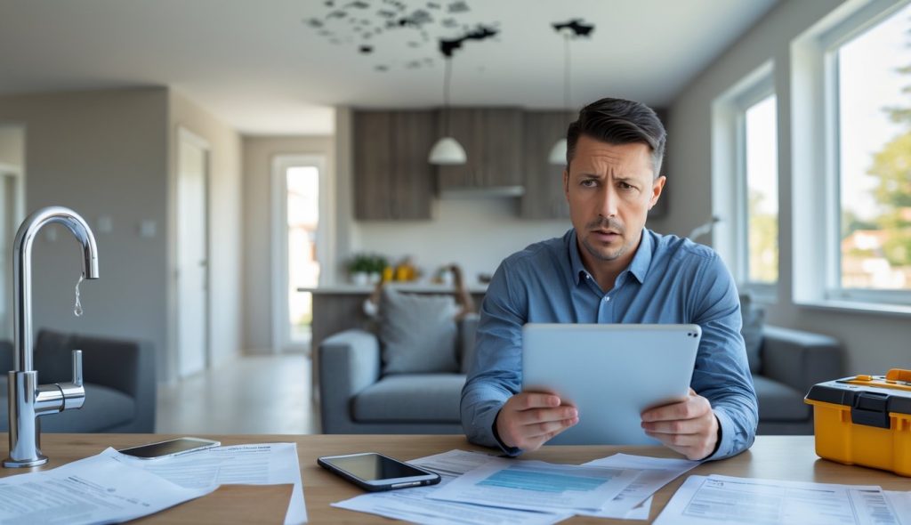 A real estate investor reviewing a proforma on his notebook and realizing he just made a terrible mistake.