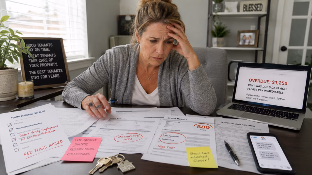 A landlord realizing she just made a mistake screening a tenant, resulting in renting to a bad tenant.